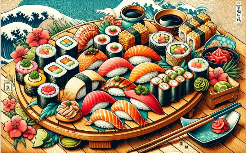sushi in a plate illustration