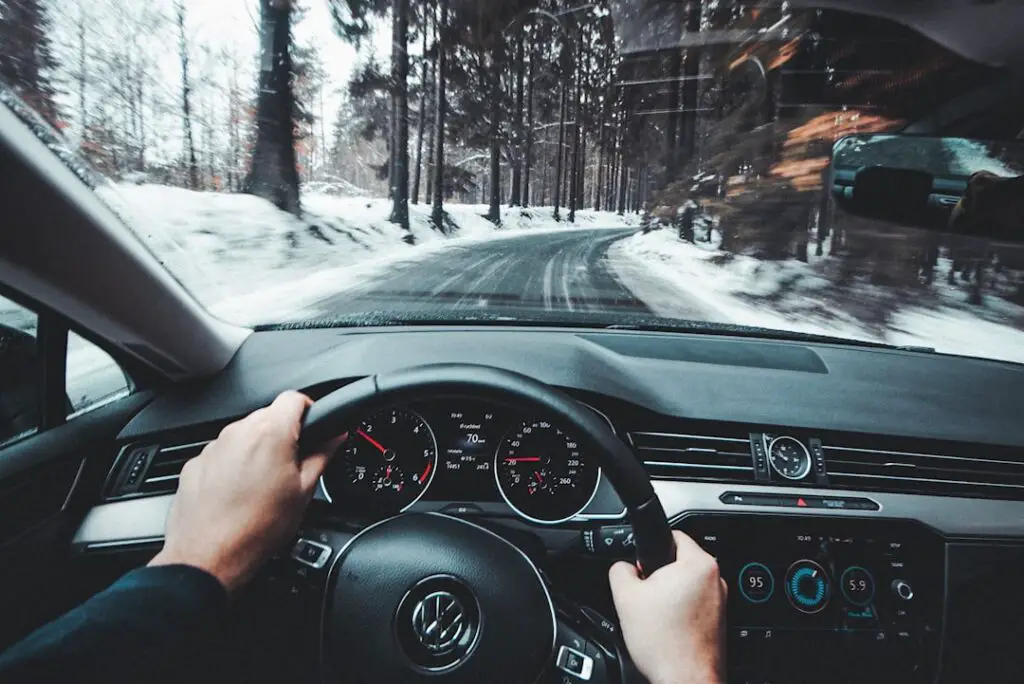 driving car on a snowy road